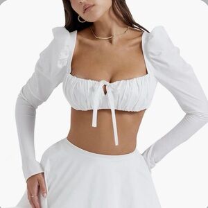 House of CB Cream Ruffled Crop Top S
